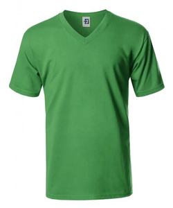 T-shirt pour homme en jersey de coton tricoté, vert olive, col en V, manches courtes, coupe classique, couleur unie, décontracté - Product Image 2