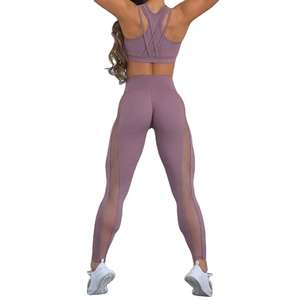 Estilo único, sujetador de malla sexy y panel de mallas de secado rápido transpirable tela de red elástica Patchwork gimnasio Fitness conjuntos para mujeres - Product Image 5