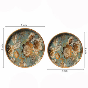 Ensemble de plateaux de service en bois enduit d'émail rond fait à la main Ensemble de plateaux de cuisine en résine de luxe et MDF avec oiseaux décoratifs en or blanc - Product Image 2