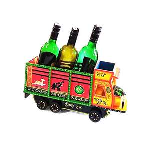 Soporte de botella de estilo camión pintado a mano de madera soporte de botella de camión decorativo multicolor para exhibición de decoración de Bar en casa y uso de regalos - Product Image 1