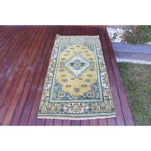 Alfombra de 2.8x5.4 pies, Alfombra Turca Vintage, Alfombra Ikat Azul - Product Image 1