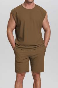 ชุดสตรีทแห้งเร็วเสื้อยิมสำหรับผู้ชายชุดกางเกงขาสั้นผ้านุ่มใส่สบายน้ำหนักเบามีสไตล์ยั่งยืนสำหรับผู้ชาย - Product Image 5