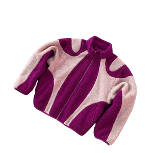 Nouvelle arrivée Design de haute qualité 100% laine Logo personnalisé hiver Sherpa lourd Patchwork polaire veste zippée pour unisexe - Product Image 5