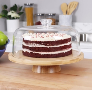 Bamboo <b>Cake</b> <b>Stand</b> with <b>Glass</b> Dome - Product Image 1
