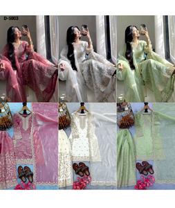 Costume Salwar Kameez de style indien et pakistanais en tissu Jimmi Cho avec broderie, séquence et travail de codage Dori, travail à la main Moti - Product Image 1