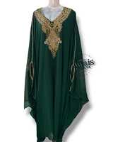 Abaya Kaftan de soirée modeste AWAIS HOUSE en velours uni non tissé, écologique, longueur ras du sol, coupe trapèze, ornée de perles pour femme