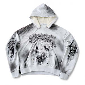 Sudadera con capucha para hombre con estampado de calavera abstracta, efecto lavado vintage, ropa informal de manga larga estilo streetwear, prenda superior 3D - Product Image 1