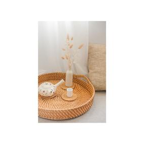 Bandeja de mimbre de bambú moderna hecha a mano con asa, bandeja redonda tejida de pared alta para servir alimentos, uso multiusos - Product Image 1