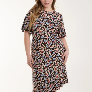 Trendy Women's Summer Midi Dress <b>Floral</b> Printed Tiered Casual Flowy Short Ruffle Sleeve Eco-Friendly Leopard 100% Cotton A-Line - Product Image 1
