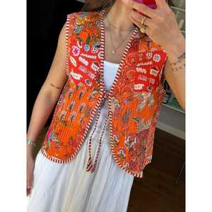 Chaleco Kimono Acolchado de Algodón Hecho a Mano para Mujer, Estilo Boho con Rayas y Ribetes, Talla Grande, Ropa de Abrigo para Invierno y Primavera con Bordado Vintage - Product Image 1