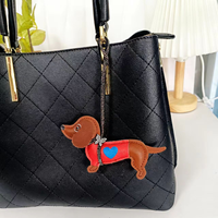 Porte-clés en cuir Teckel, breloque pour sac, avec cristal en forme de cœur