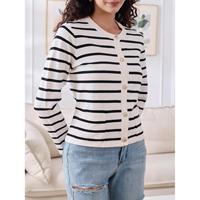 Cardigan décontracté à manches longues et col rond pour femme, à rayures et boutons, design simple pour l'automne et l'hiver