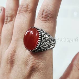 แหวนสำหรับผู้ชายขายส่งแหวนพลอยโอนิกซ์สีแดงธรรมชาติแหวนประดับหินทุกขนาดเครื่องประดับตะวันออกอาหรับ925แหวนเงินสเตอร์ลิง - Product Image 3