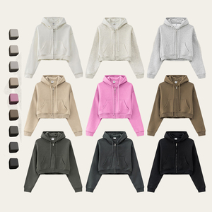 เสื้อฮู้ดเปิดไหล่ปล่อยแบบมีซิปสำหรับผู้หญิงเสื้อครอปแบบลำลองโลโก้ตามสั่ง - Product Image 1