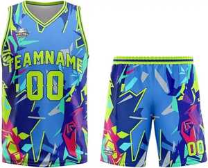 Ensemble d'uniformes de basket-ball sublimés sur mesure de haute qualité, ensemble de short et maillot de basket-ball réversible cousu avec logo brodé - Product Image 4