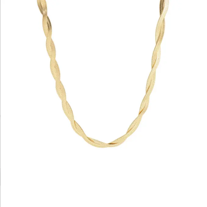 New stainless steel twist braided snake bone chain single layer clavicle chain gold choker necklace