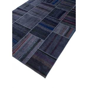Provenance <b>Boho</b> Hand Knotted Wool <b>Rugs</b> Grey Black Patchwork Design for Home Hallway Rectangle Abstract for Teenagers' Rooms - Product Image 2