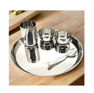 Assiette à dîner en acier sûr Assiettes en acier inoxydable Lave-vaisselle réutilisable Assiette à dîner en acier inoxydable avec cuillère - Product Image 1