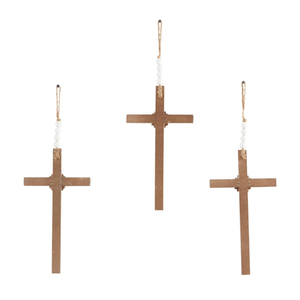 Modern Designed <b>Light</b> Brown Wood Carved Beaded Crosses Biblical Wall Decor with <b>Rope</b> Hanger Set of 3 Bulk Supplies - Product Image 4