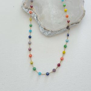 สร้อยคอลูกปัดกลมหลากสีสำหรับผู้หญิงทำจากสแตนเลสน้ำหนักเบาดีไซน์ฤดูร้อนเครื่องประดับสายรุ้งน่ารักสำหรับงานเลี้ยง - Product Image 1