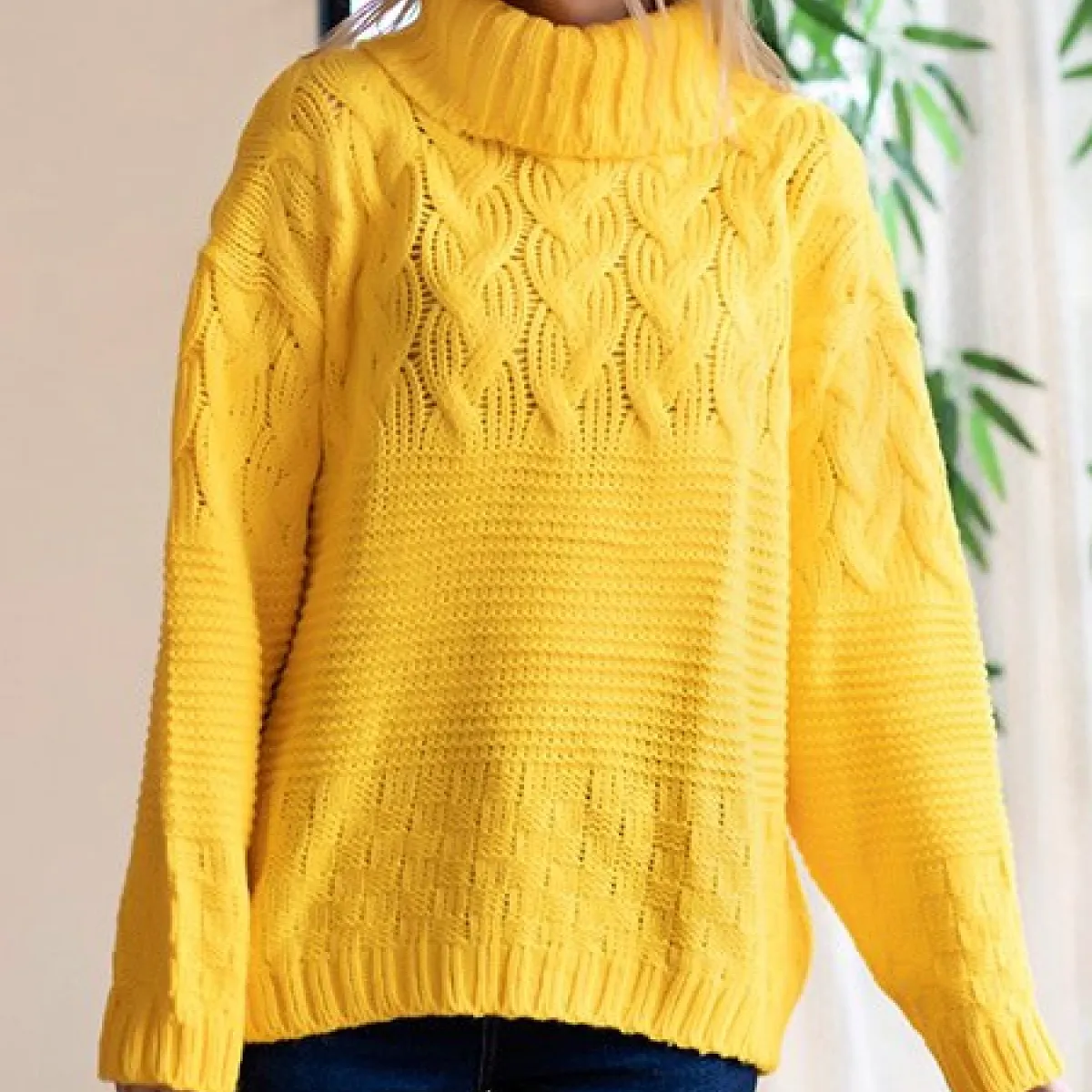 Turtleneck Knitwear Sweater Yellow Color 2023 New Season Women's Sweaters New Fashion Trend Winter Casual Long Sleeve