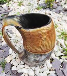 Best Selling Eco-Friendly Buffalo Horn <b>Mug</b> with Handle Natural Color Attractive Pattern Lid Business <b>Gift</b> for Hotels in India - Product Image 1