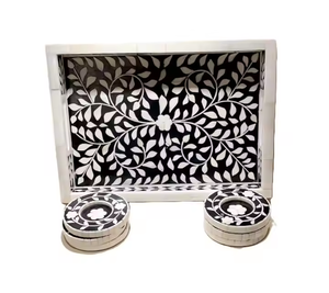 Bandeja para servir con incrustaciones de hueso de primera calidad, forma cuadrada, desayuno, cena, granja, comedor y sala de estar, bandeja decorativa - Product Image 5