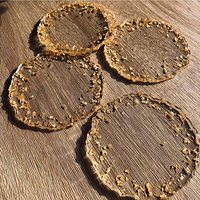 Plateau en bois artisanal avec feuille d'or et résine, ensemble de sous-verres (cercle irrégulier) (3) transparents par KSN