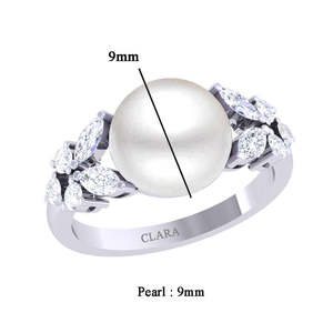 Bague en argent sterling 92,5 avec perle véritable et zircone taillée en diamant, cadeau pour femmes et filles - Product Image 2