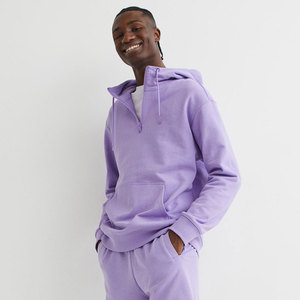 Sudadera con capucha corta para hombre, 100% algodón, corte holgado, hombros caídos, con media cremallera, logotipo personalizado, OEM, estilo urbano, venta al por mayor - Product Image 2