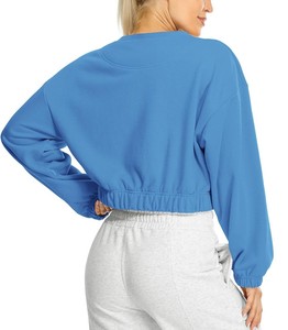 Nouvelle Collection Cropped Fleece Sweatshirt uni doublé polaire surdimensionné pour femme, Cropped Drop Shoulder Crewneck Pullover Crop Top - Product Image 4