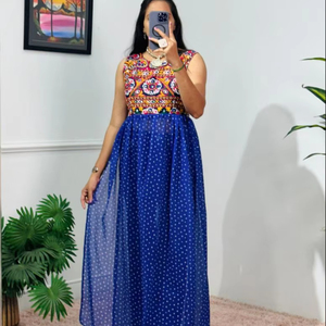 Navratri Special Designer Blue Georgette <b>Kurti</b> with Embroidery Work Festive Indian Women's Party Wear - Product Image 1