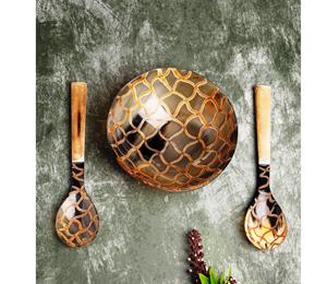 Bol de service à carreaux en corne Bol décoratif en corne de buffle ultra brillant fabriqué à la main à partir de corne naturelle - Product Image 1