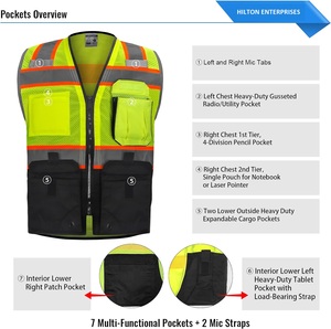 Chaleco de seguridad de nivel profesional con 10 bolsillos, chaleco de seguridad HI VIS con cremallera, chaqueta reflectante con múltiples bolsillos, seguridad - Product Image 3