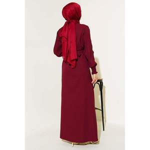 Abaya à Manches Plissées Bordeaux Rouge - Product Image 1