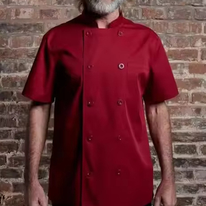 Venta al por mayor Chef abrigo chaqueta de manga corta cocina duradero trabajo uniforme Color sólido impermeable restaurante Chef Chaqueta de algodón - Product Image 1