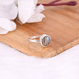 Anillo de Compromiso de Plata de Ley 925 con Labradorita Natural para Mujer, Anillos Ajustables, Regalo de Cumpleaños para Mujer - Product Image 2