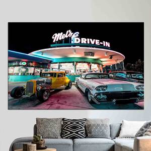 Impresión en Lienzo de Mels Drive-In: Diner Retro de los Años 50, Arte de Autos Clásicos, Lienzo Enrollado - Product Image 1