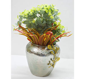 Aluminum Textured Nickel Plated Two Tone Color Flower <b>Vase</b> with Brass Fancy Stem Screwed Hot Sale Fancy Home and <b>Wedding</b> <b>Vases</b> - Product Image 1