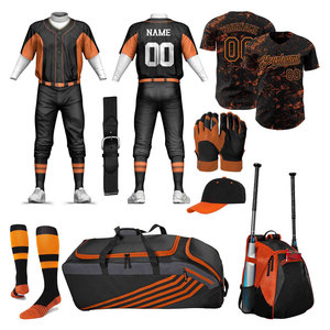 Custom Black Orange Baseball Uniform Set Jersey Pants Gloves Cap <b>Socks</b> Bag Moisture Wicking Sublimated Print Men's Apparel - Product Image 1