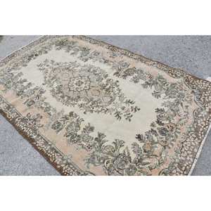 พรมขนแกะสีน้ำตาลสีเบจคลาสสิกขนาด5.4x8.9ฟุตงานประดิษฐ์สไตล์ตุรกีสี่เหลี่ยมพร้อมแผ่นยางรองหลังสำหรับห้องนั่งเล่นหรือห้องนอน - Product Image 4