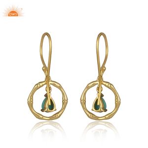 Meilleur Design Plaqué Or Argent Sterling Naturel Arizona Turquoise Pierre Précieuse Bambou Boucle D'oreille Demi Fine Fabricant De Bijoux - Product Image 3