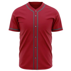 Maillot de baseball rouge pour homme, manches courtes, boutons sur le devant, polyester respirant, coupe classique pour adulte, couleur unie, vêtements de sport - Product Image 1