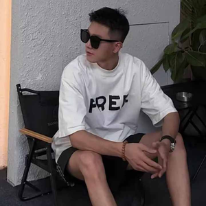 T-shirt à manches courtes décontracté personnalisé haut à demi-col ample mode de rue haut à demi-cou T-shirt T-shirt décontracté - Product Image 5