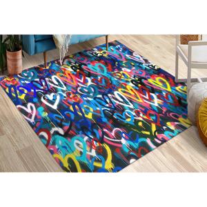 Tapis Banksy Hearts : Tapis imprimé style art de rue coloré, avec poils doux - Product Image 3