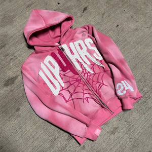 Top Trendy Sun Faded <b>Oversized</b> Zipper Hoodies Distressed Embroidered Cropped <b>Hoodie</b> Print for Men Knitted Fabric Long Front - Product Image 4