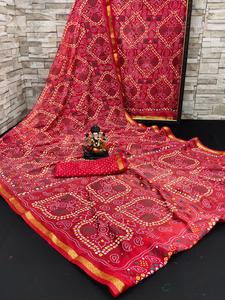 Derniers blocs de soie en taffetas et bordure de tissage jacquard avec riche imprimé Palau Fancy Sari en vente en ligne - Product Image 5