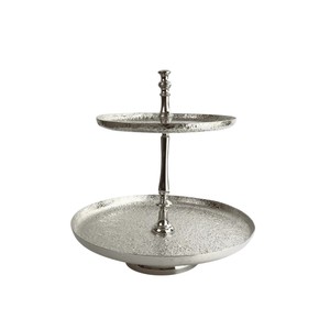 Support à gâteau luxueux à 3 niveaux en aluminium argenté poli, finition martelée, plateau de présentation de desserts en métal, décoration de mariage - Product Image 5