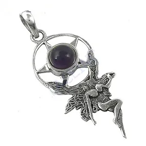 Colgante Triangular de Piedra Lunar Arcoíris con Amatista, Plata de Ley, Joyería para Mujer - Product Image 2