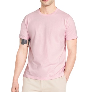 T-shirts pour hommes de qualité supérieure, col rond, en coton peigné, imprimé avec logo personnalisé, respirant, jersey léger, couleur rose clair - Product Image 1